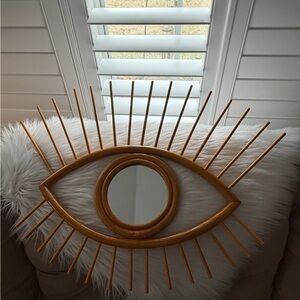 Sunburst Eye Wall Mirror rattan wood